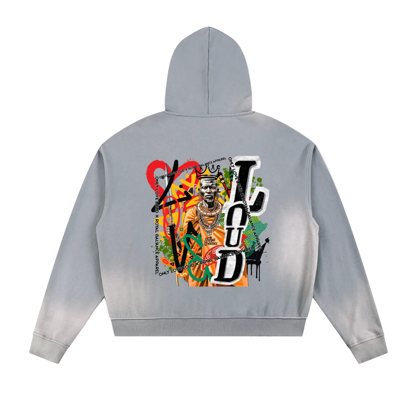 Royal Balance Apparel X Only Loud Love Spiritual Warrior Sun Fade Frayed Raw Edge Fleece Zip Hoodie