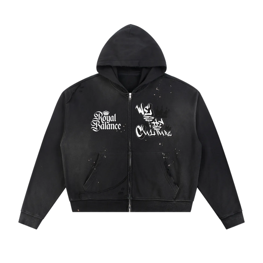 Royal Balance Apparel X Real Sauce Make America Great Again Sun Fade Frayed Raw Edge Fleece Zip Hoodie