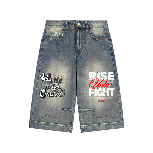 Royal Balance Apparel Rise Unite Fight Vintage Wash Baggy Denim Shorts