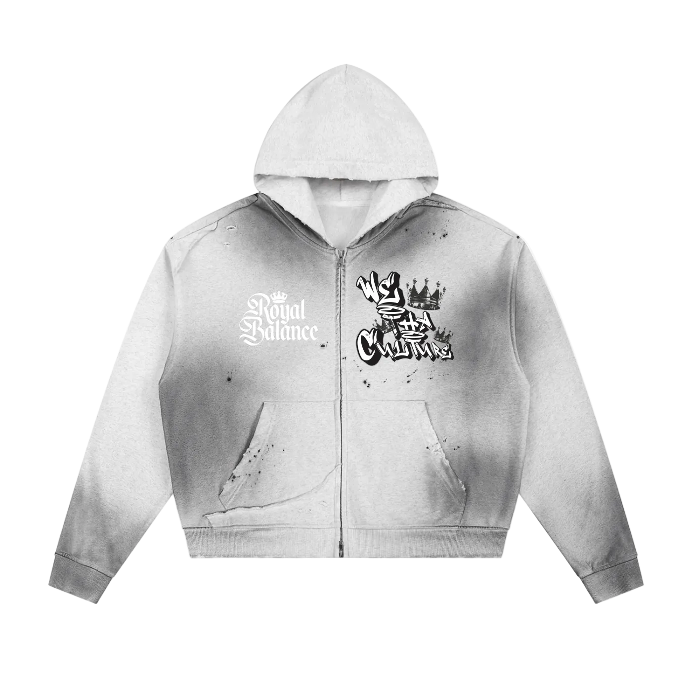 Royal Balance Apparel X Only Loud Love Spiritual Warrior Sun Fade Frayed Raw Edge Fleece Zip Hoodie