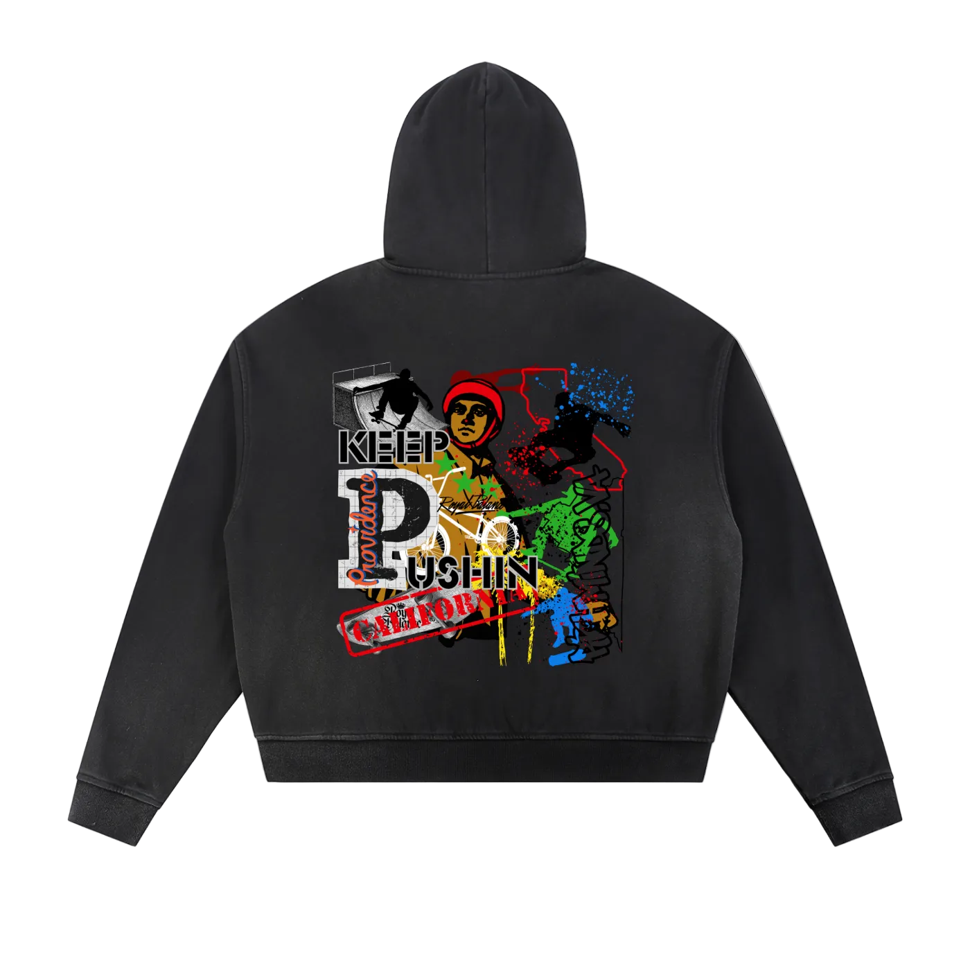 Royal Balance Apparel X Providence Keep Pushin Sun Fade Frayed Raw Edge Fleece Zip Hoodie