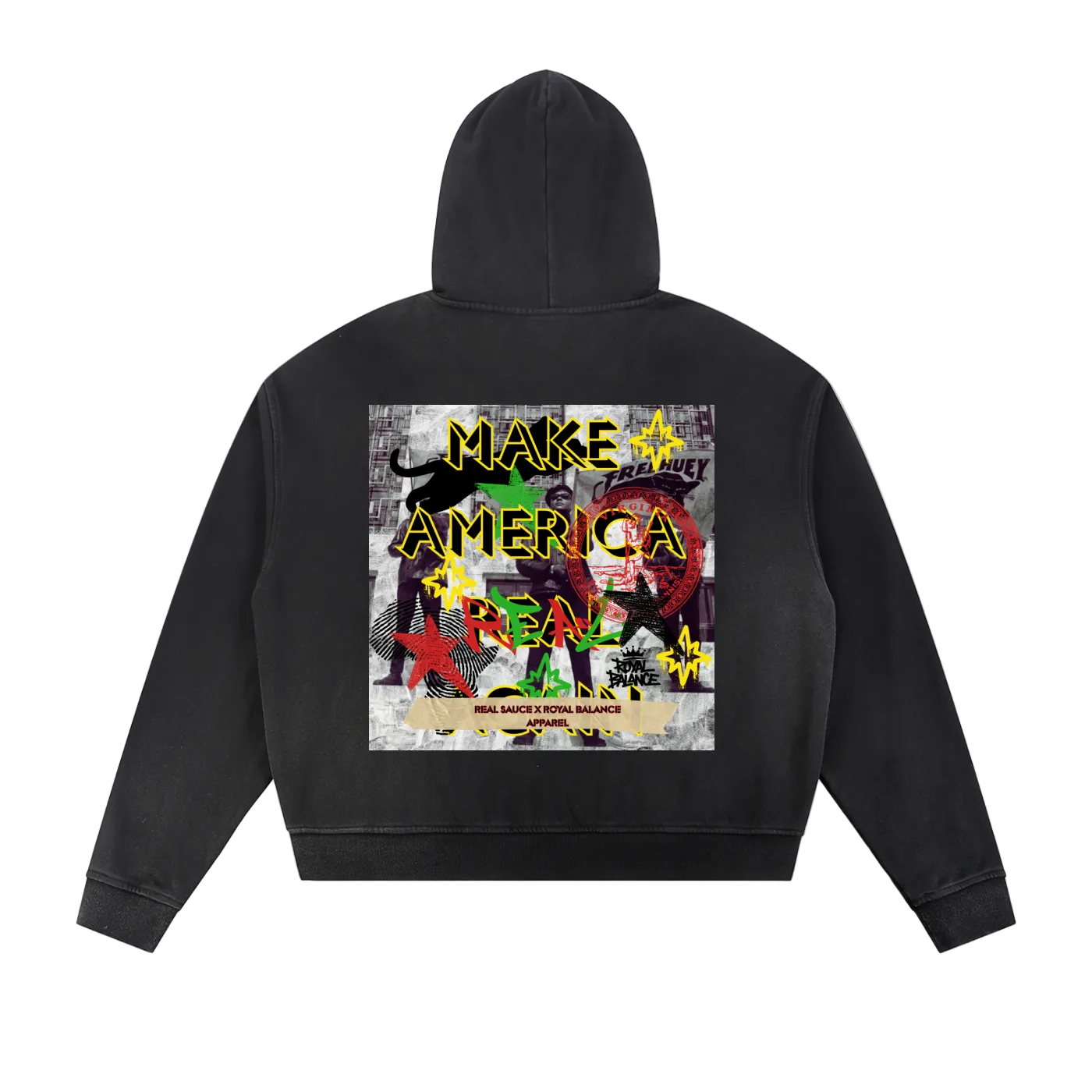 Royal Balance Apparel X Real Sauce Make America Great Again Sun Fade Frayed Raw Edge Fleece Zip Hoodie