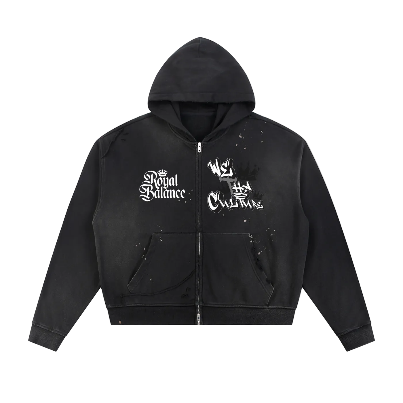 Royal Balance Apparel X Providence Keep Pushin Sun Fade Frayed Raw Edge Fleece Zip Hoodie