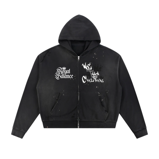 Royal Balance Apparel X Providence Keep Pushin Sun Fade Frayed Raw Edge Fleece Zip Hoodie
