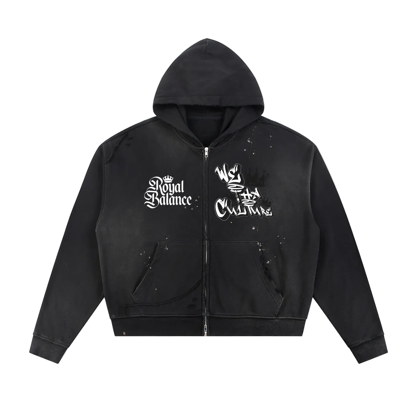 Royal Balance Apparel X Providence Keep Pushin Sun Fade Frayed Raw Edge Fleece Zip Hoodie