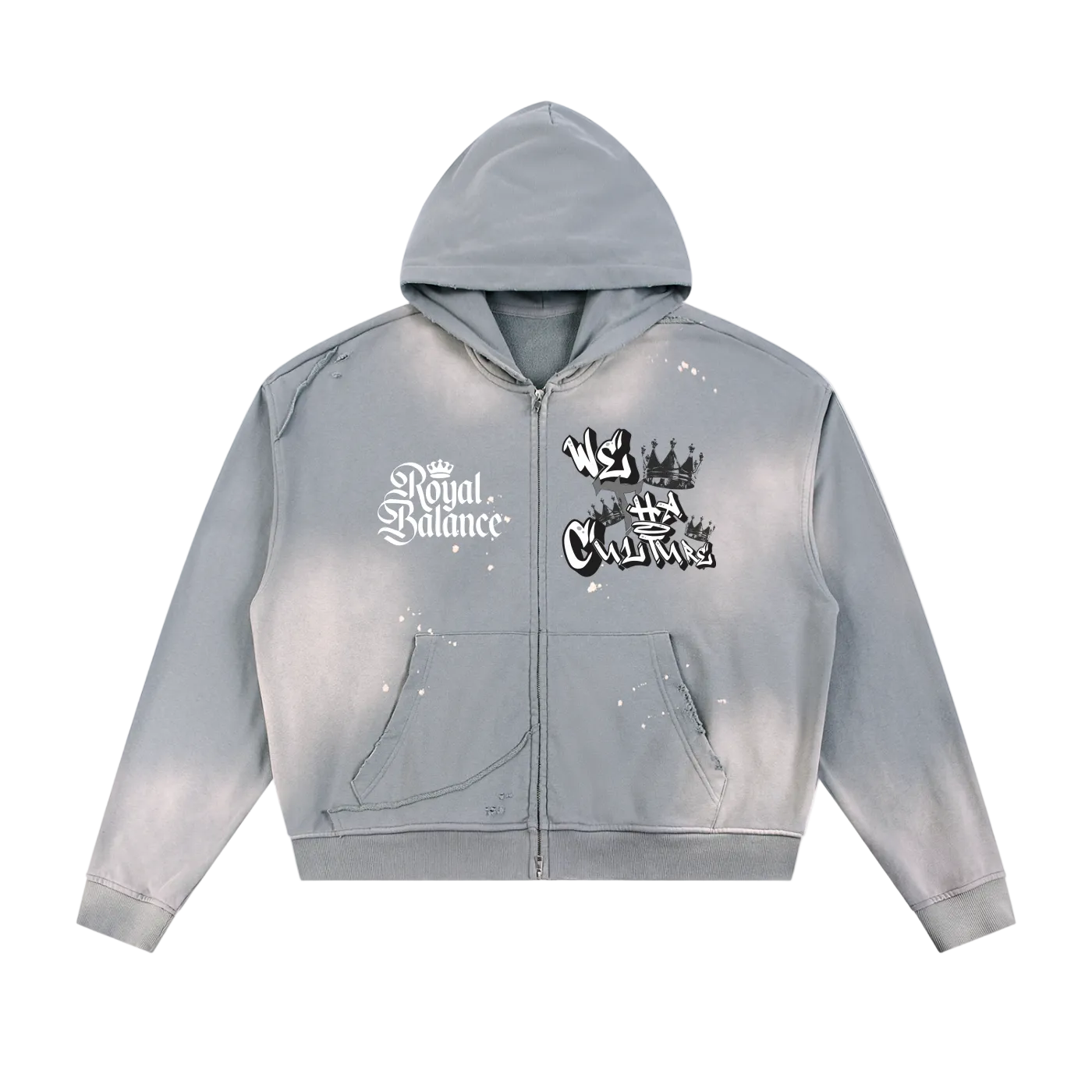 Royal Balance Apparel X Providence Keep Pushin Sun Fade Frayed Raw Edge Fleece Zip Hoodie