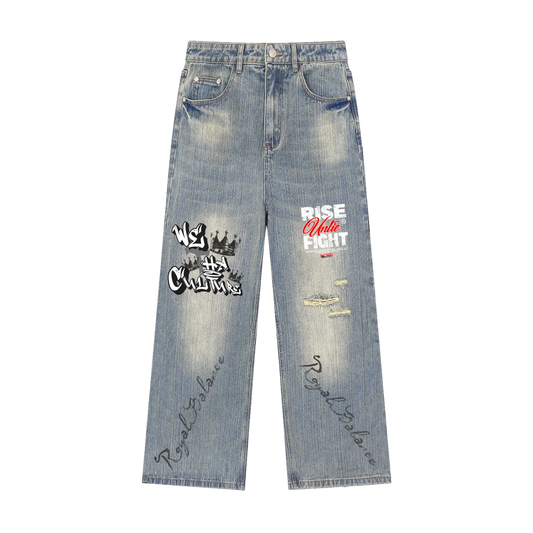 Royal Balance Apparel Rise Unite Fight Vintage Wash Distressed Denim Jeans