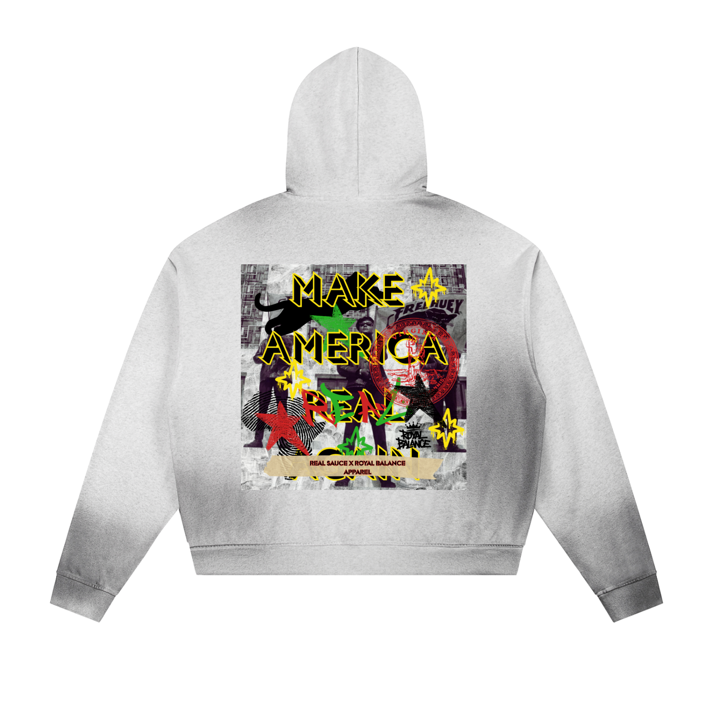 Royal Balance Apparel X Real Sauce Make America Great Again Sun Fade Frayed Raw Edge Fleece Zip Hoodie
