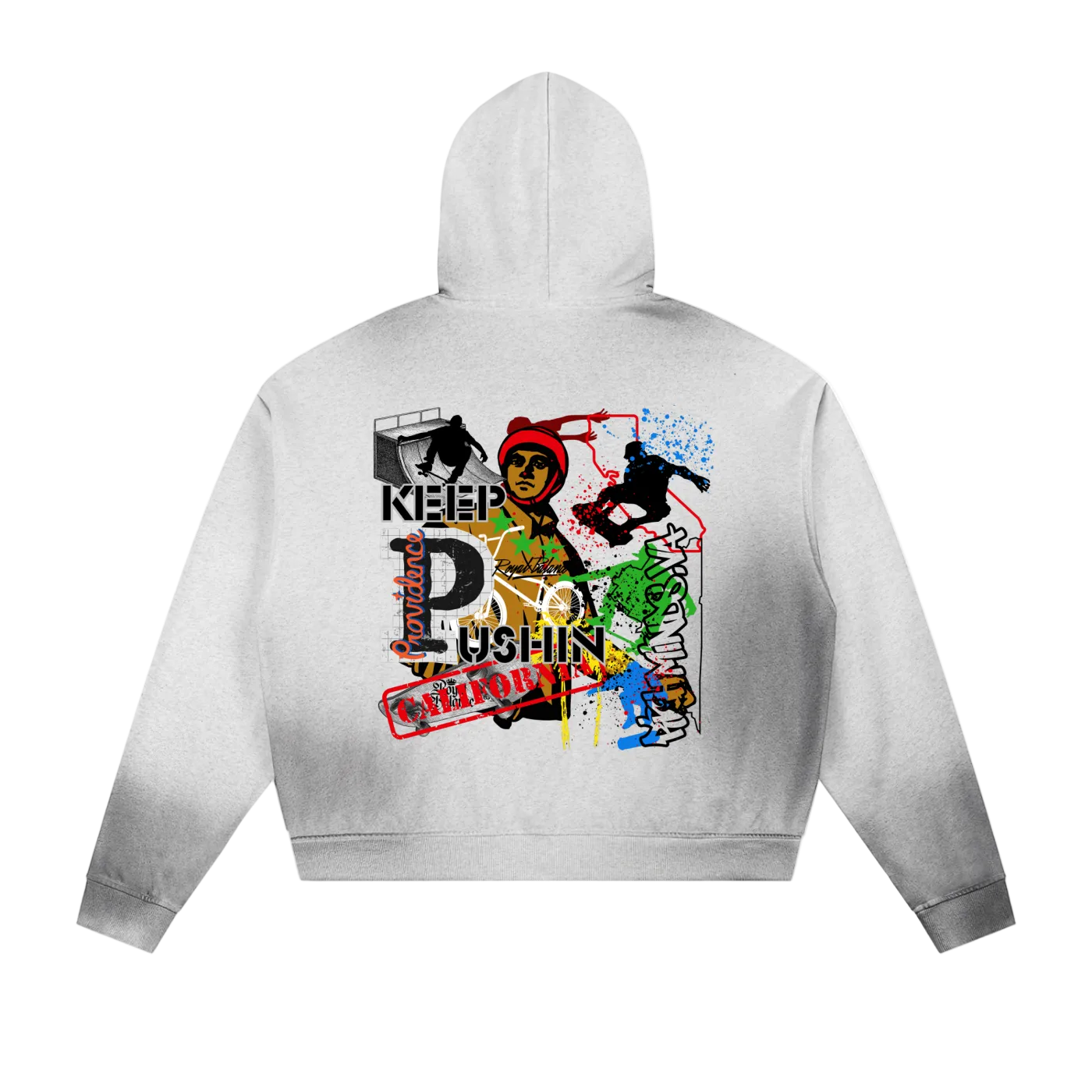 Royal Balance Apparel X Providence Keep Pushin Sun Fade Frayed Raw Edge Fleece Zip Hoodie