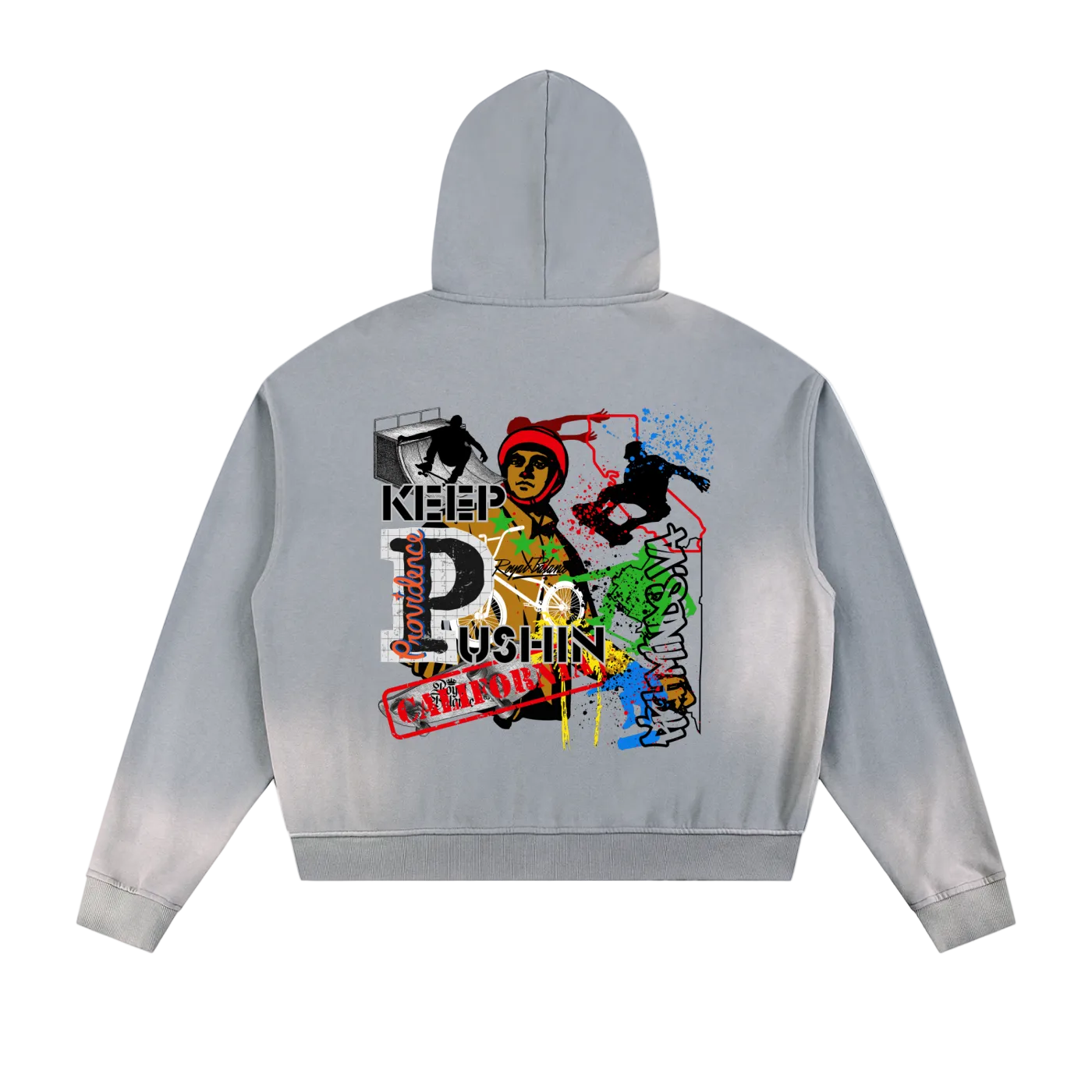 Royal Balance Apparel X Providence Keep Pushin Sun Fade Frayed Raw Edge Fleece Zip Hoodie
