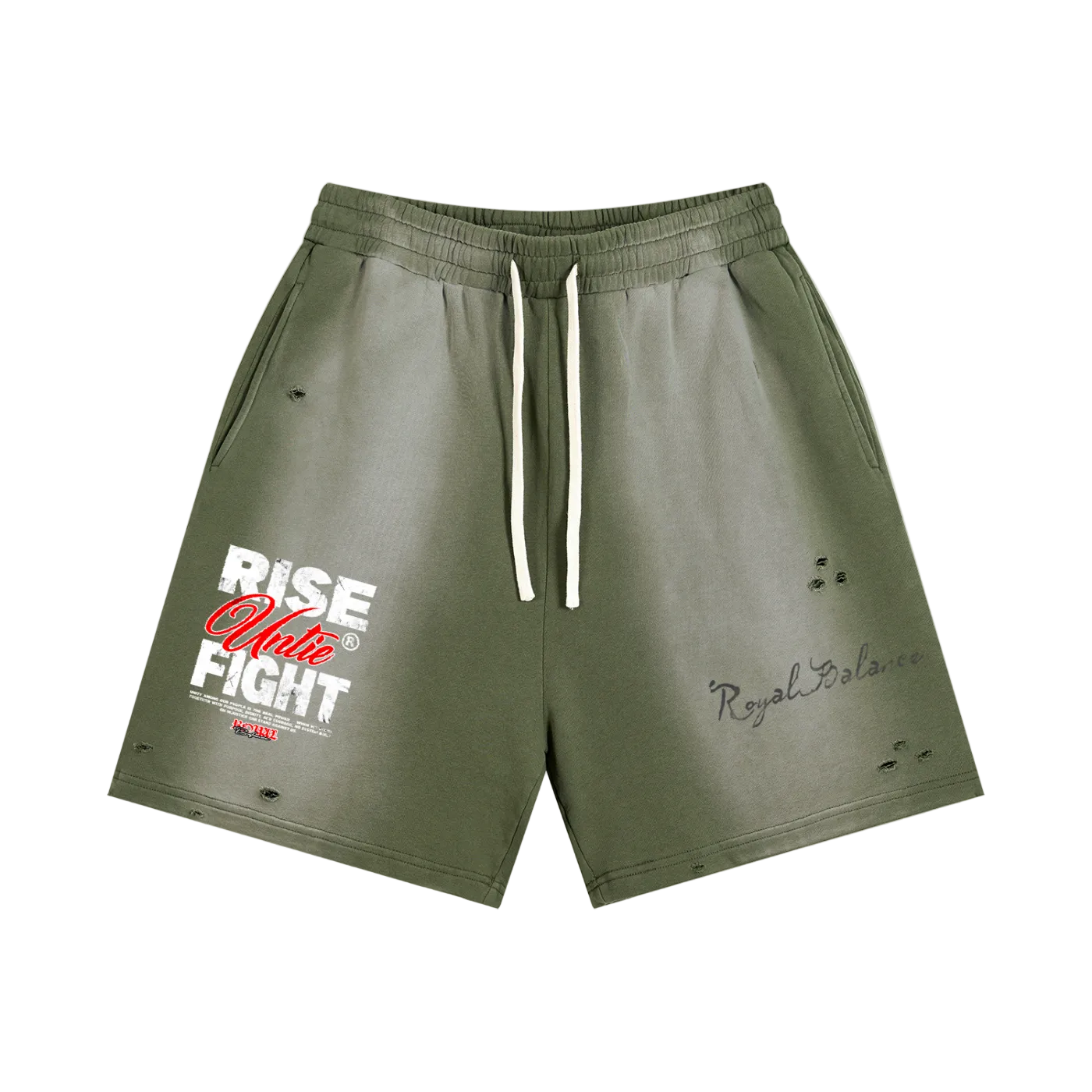 Royal Balance Apparel Rise Unite Fight Sun Fade Distressed Shorts